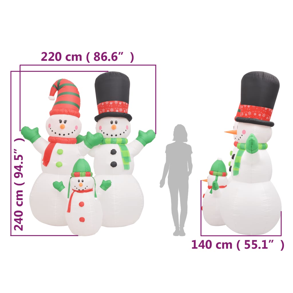 vidaXL piepūšama sniegavīru ģimene, LED, 240 cm