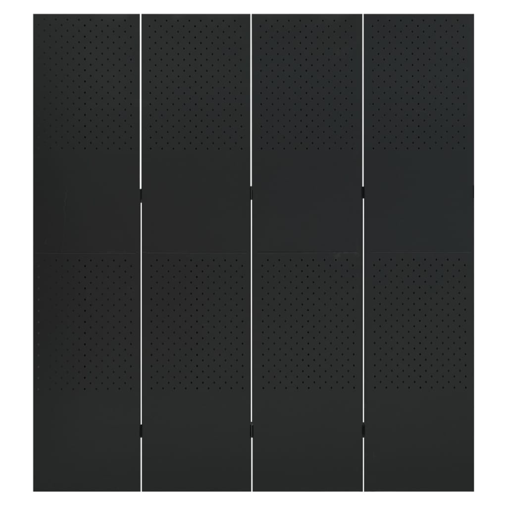 vidaXL 4-paneļu istabas aizslietnis, melns, 160x180 cm, tērauds