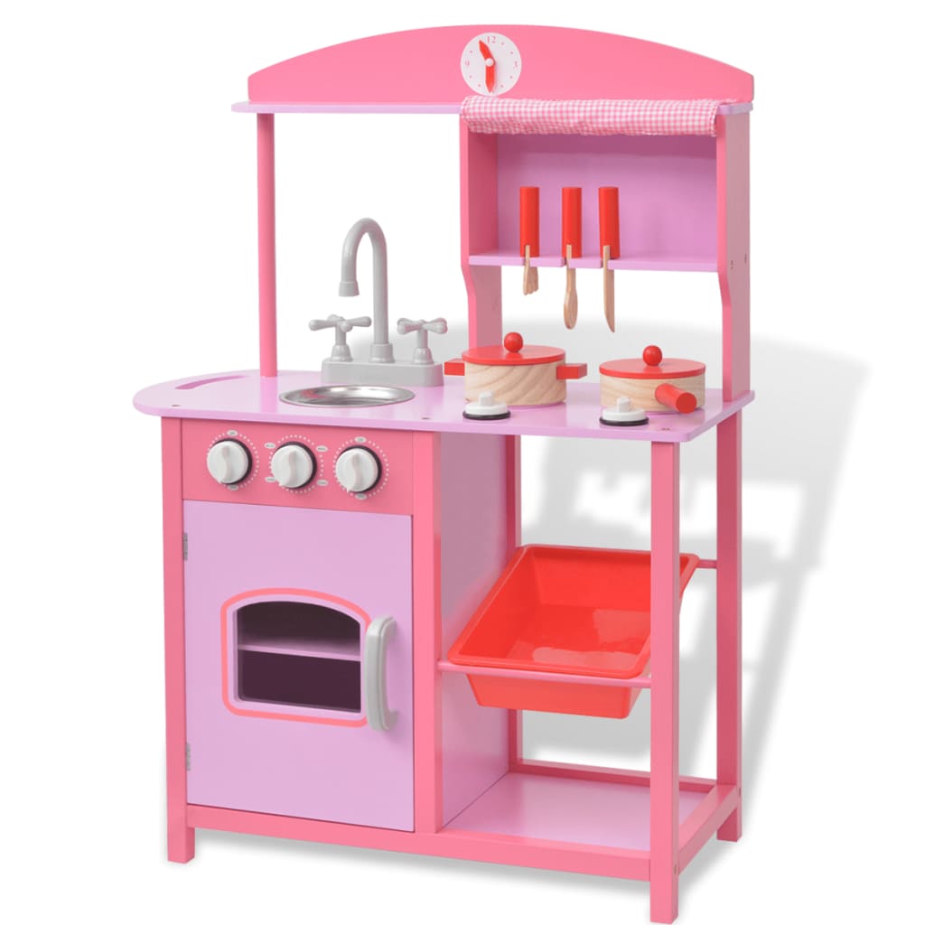vidaXL rotaļu virtuve, rozā, 60 x 27 x 83 cm, koks