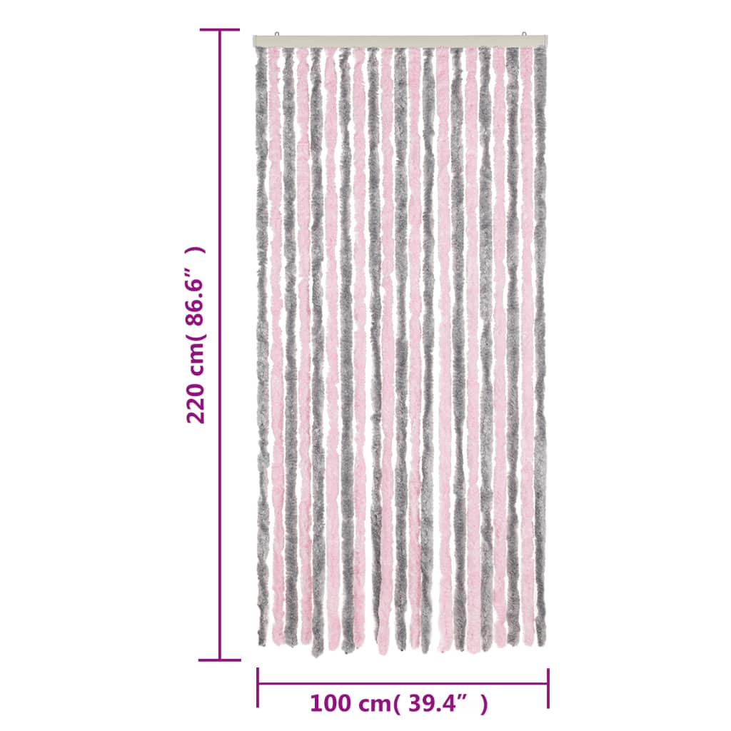 vidaXL kukaiņu aizkars, pelēks un rozā, 100x220 cm, šenils
