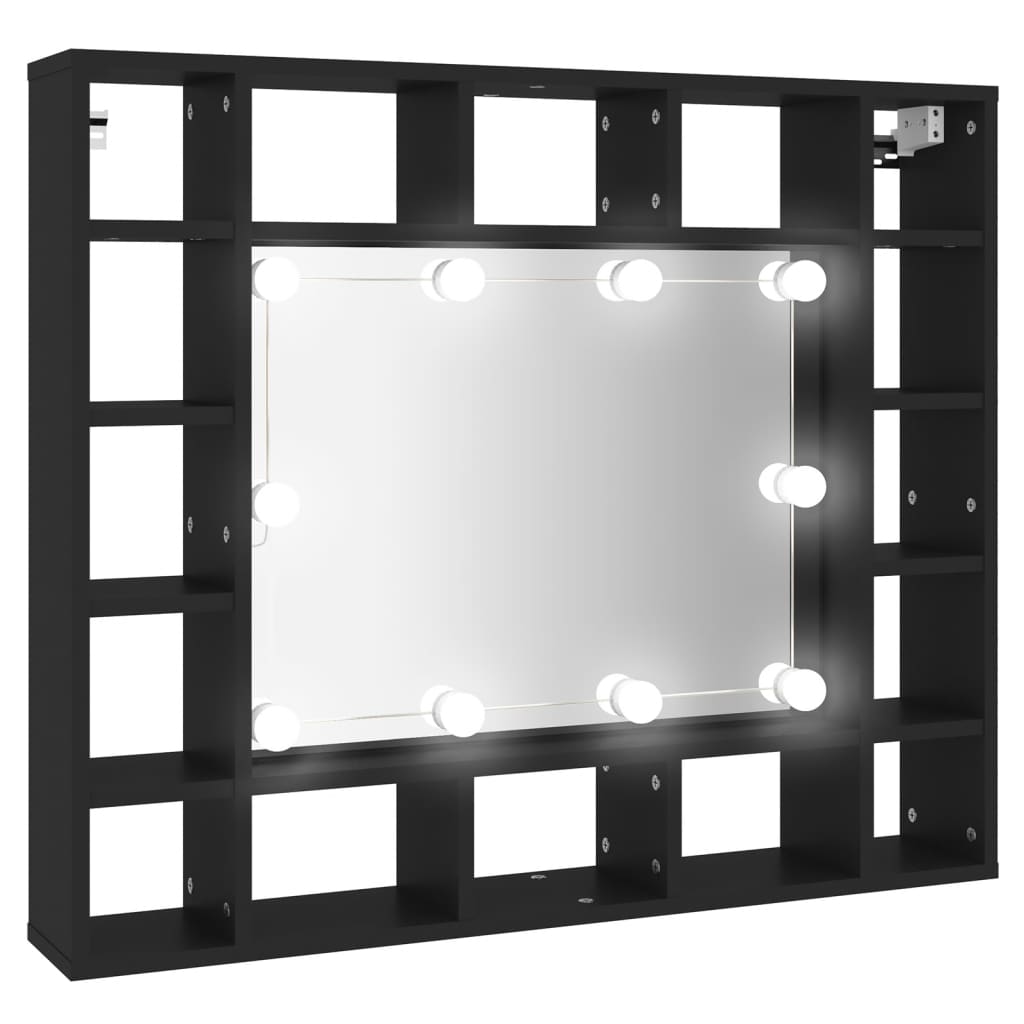 vidaXL skapītis ar LED un spoguli, melns, 91x15x76,5 cm