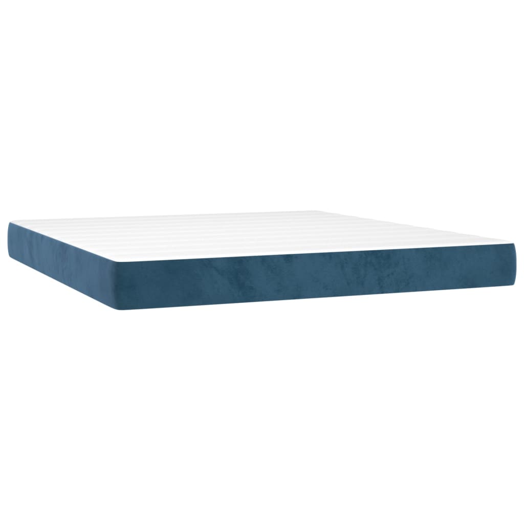 vidaXL atsperu gulta ar matraci, LED, tumši zils samts, 180x200 cm