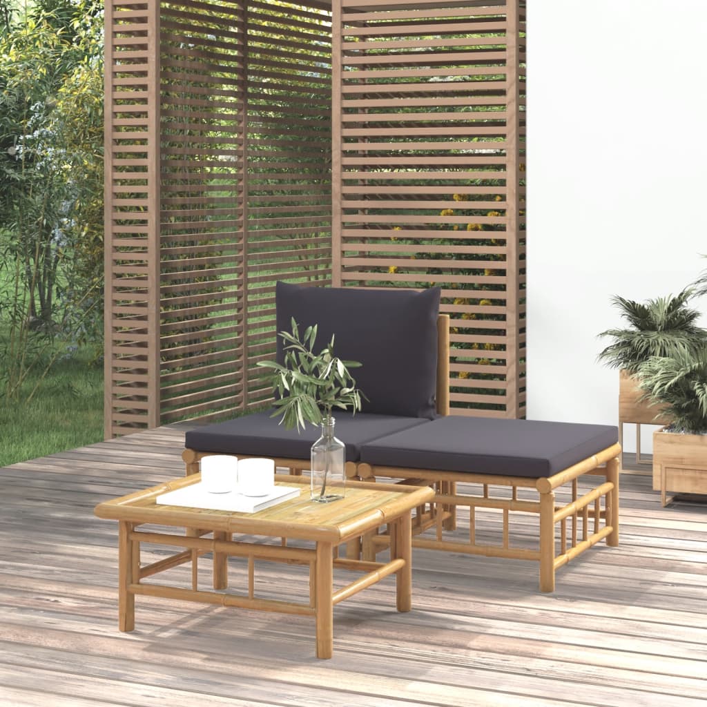 vidaXL 3-daļīgs dārza atpūtas mēbeļu komplekts ar matračiem, bambuss
