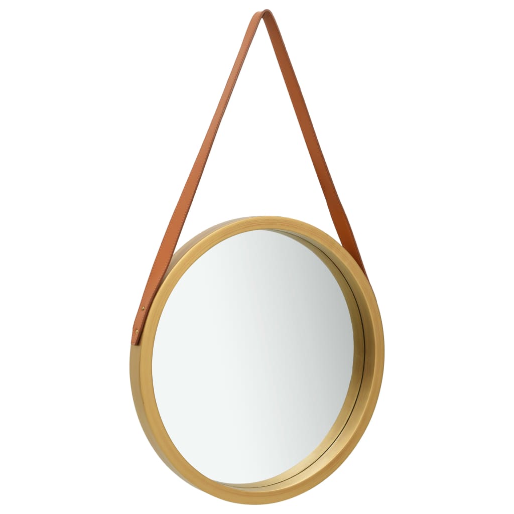 vidaXL sienas spogulis ar siksnu, 40 cm, zelta krāsā