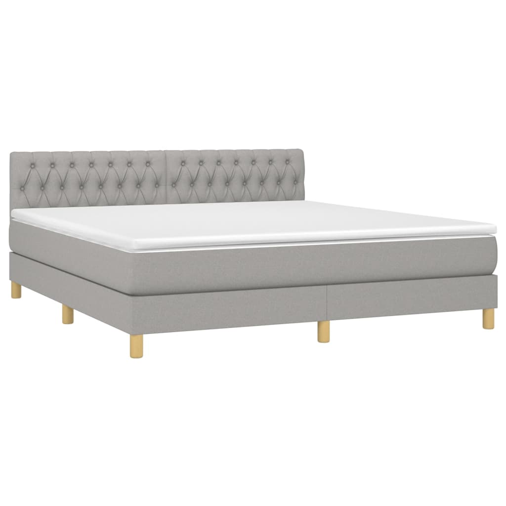 vidaXL atsperu gulta ar matraci, LED, gaiši pelēks audums, 180x200 cm