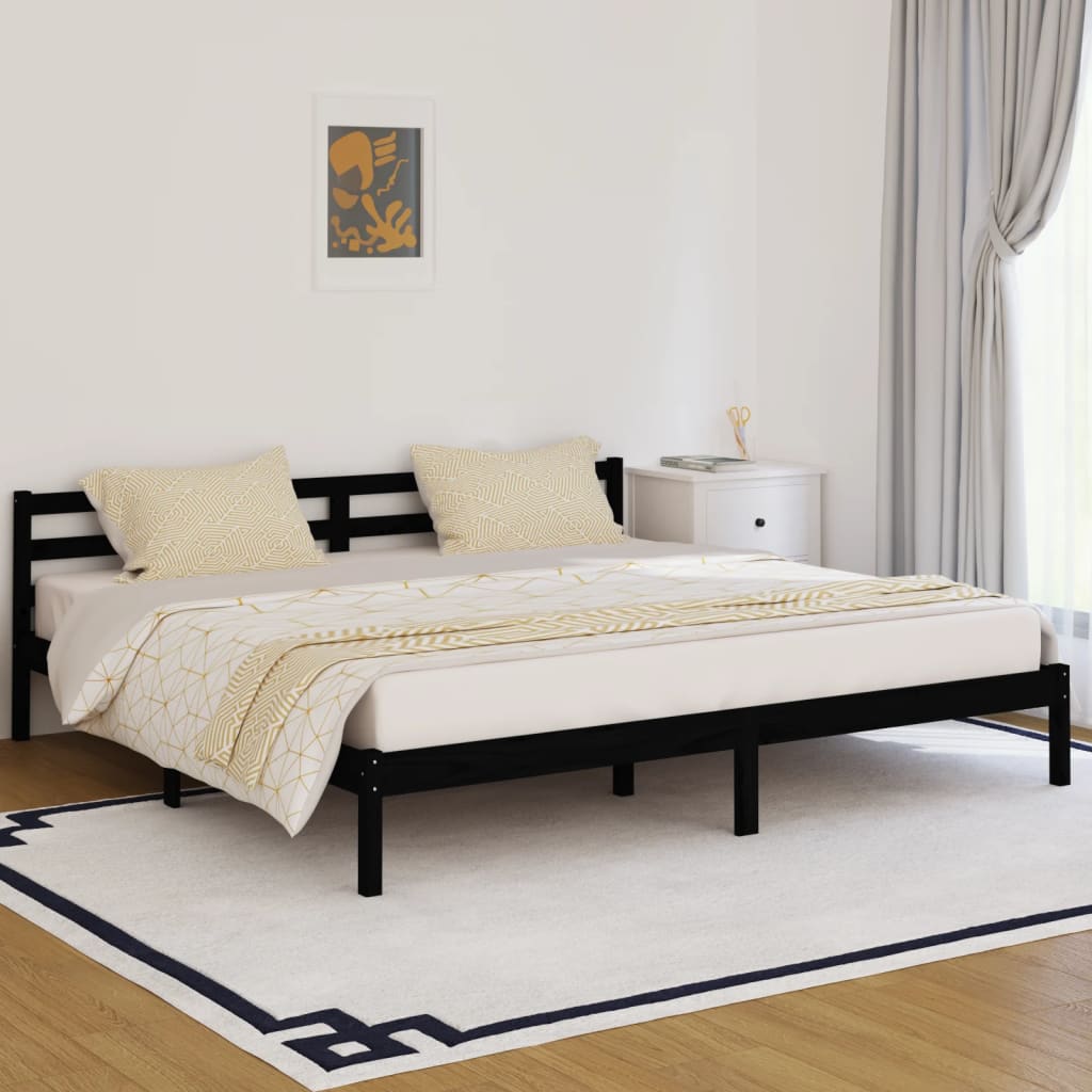 vidaXL gultas rāmis, priedes masīvkoks, 200x200 cm, melns
