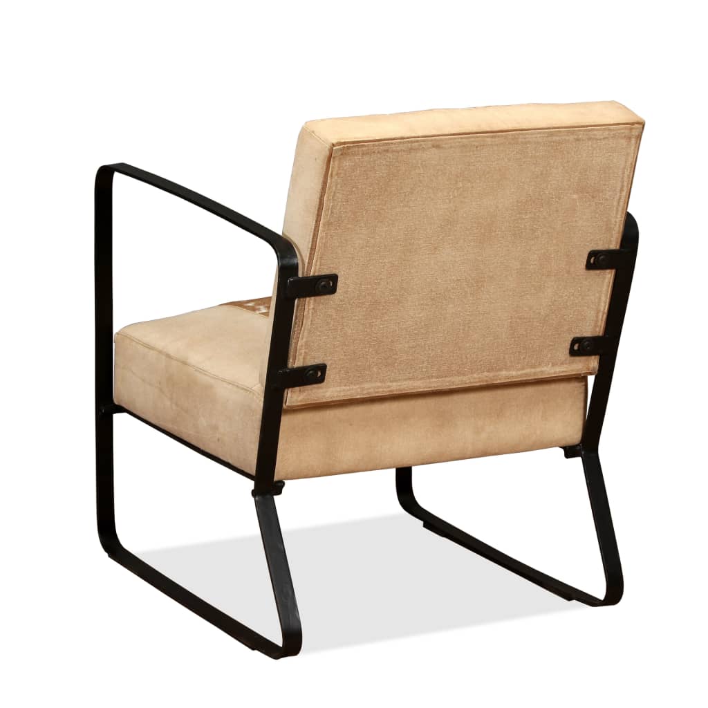 vidaXL atpūtas krēsls, krēmkrāsas dabīgā kazas āda un audekls