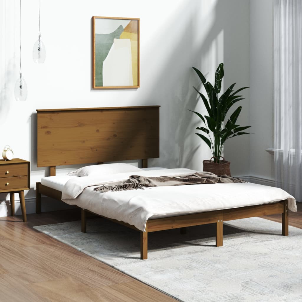 vidaXL gultas rāmis, medus brūns, masīvkoks, 135x190 cm, divvietīgs