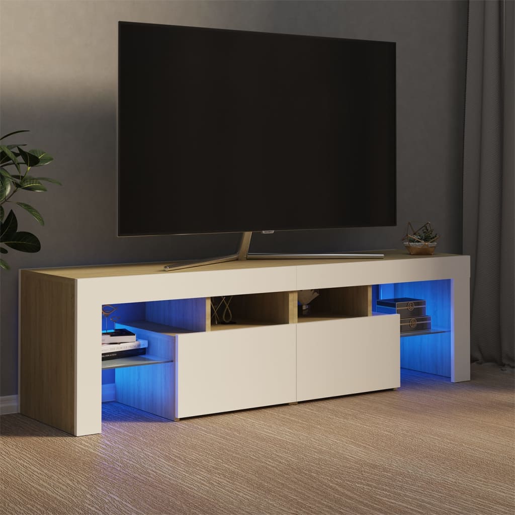 vidaXL TV galdiņš ar LED gaismām, 140x36,5x40cm, baltā, ozolkoka krāsā