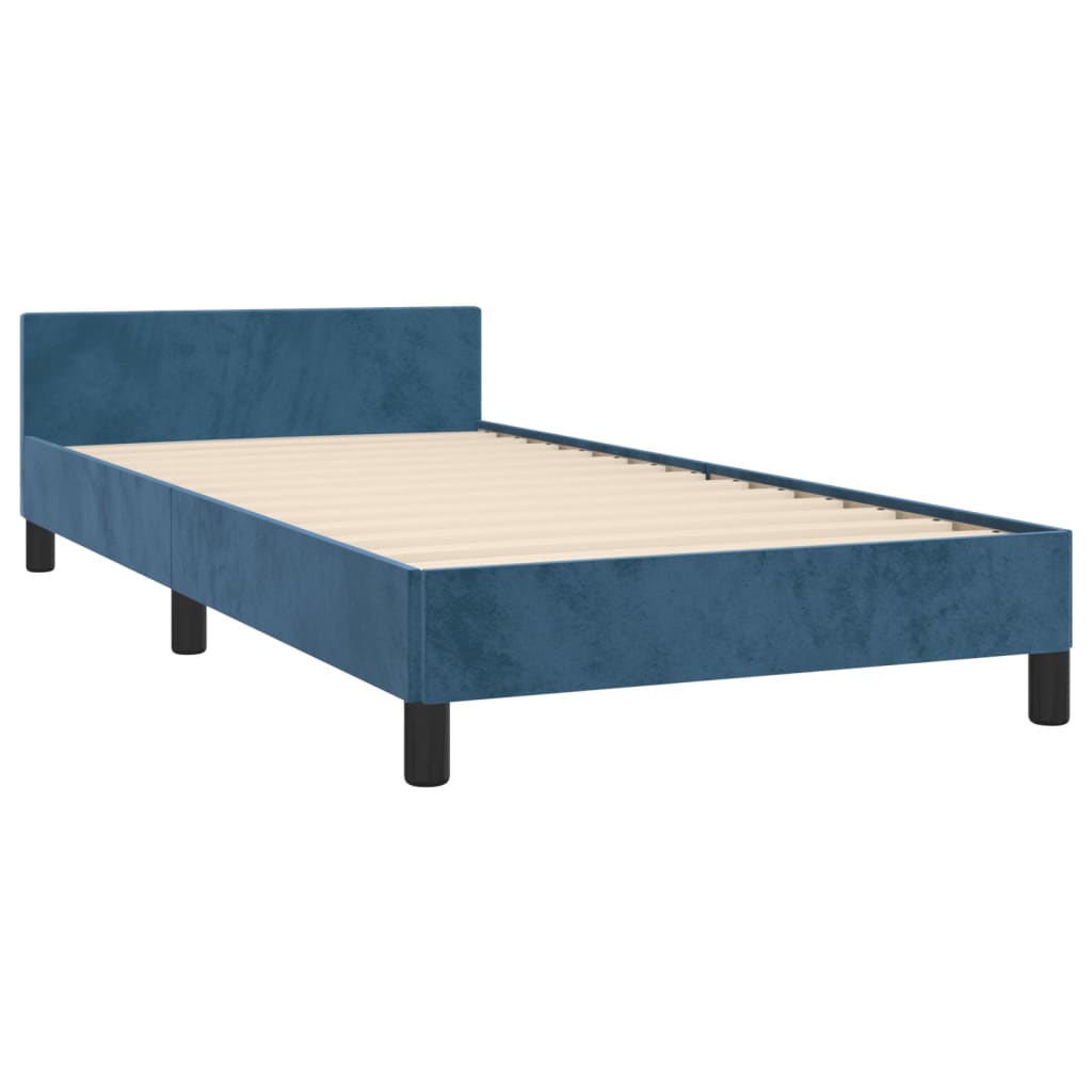 vidaXL gultas rāmis ar galvgali, tumši zils samts, 90x190 cm