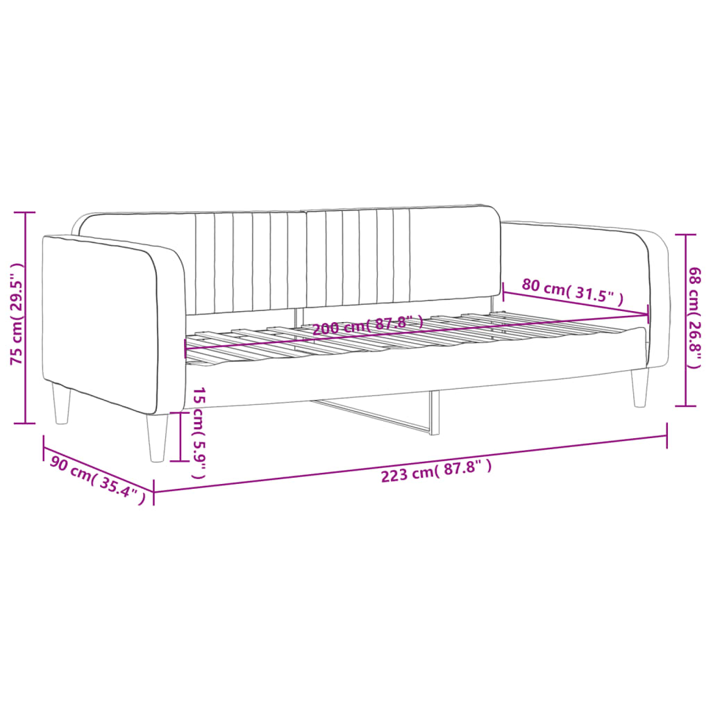 vidaXL dīvāngulta, rozā, 80x200 cm, samts