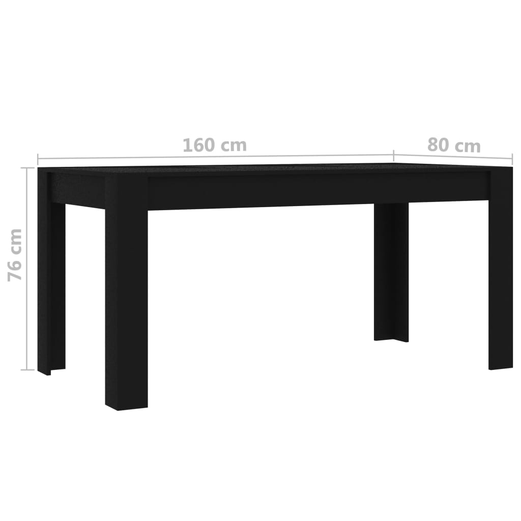 vidaXL virtuves galds, 160x80x76 cm, melns, skaidu plāksne