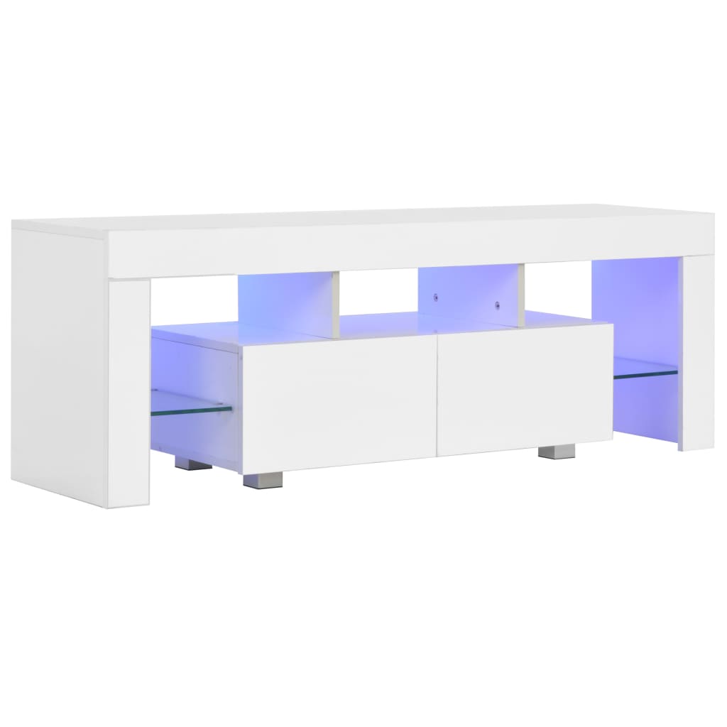 vidaXL TV galdiņš ar LED lampiņām, 130x35x45 cm, spīdīgi balts