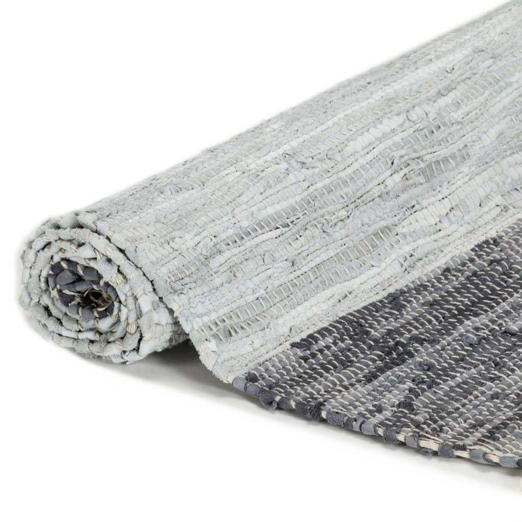 vidaXL Chindi paklājs, pelēks, 80x160 cm, pīts ar rokām, āda
