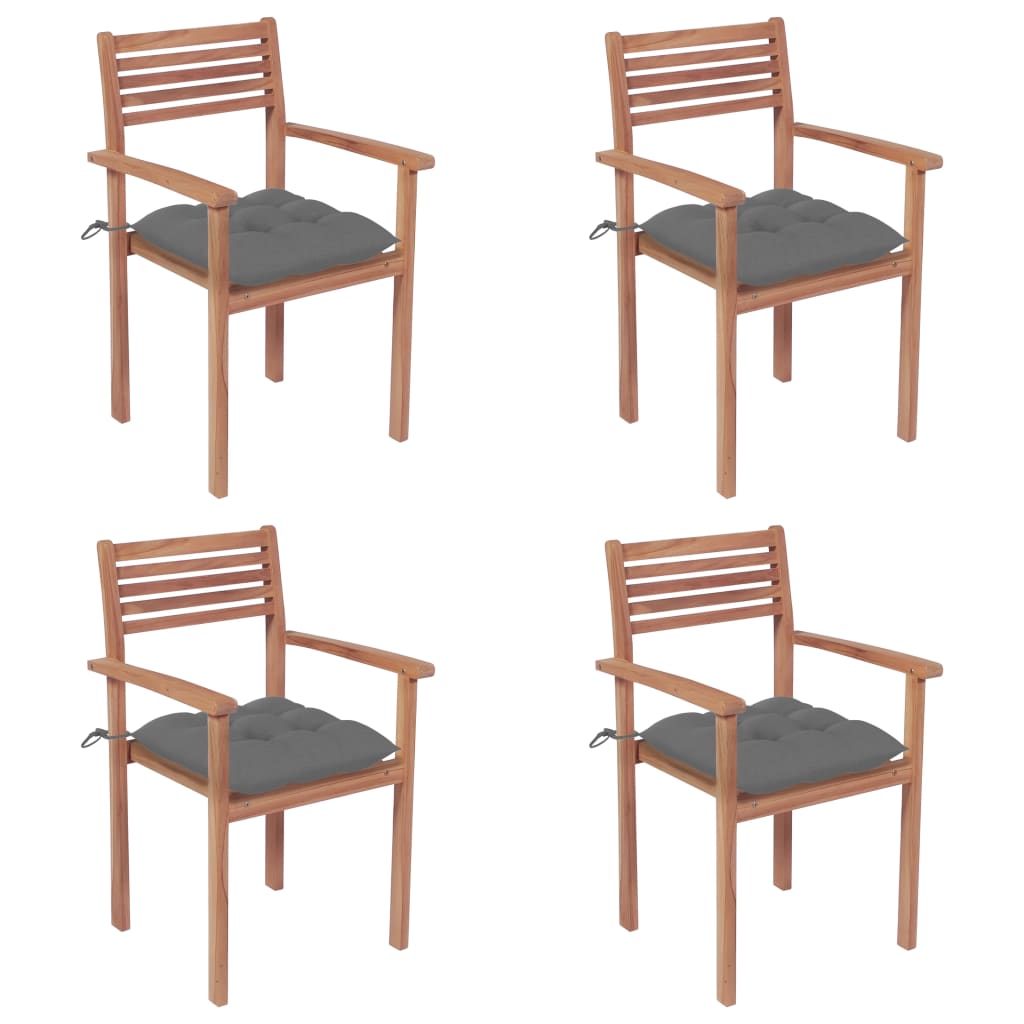 vidaXL dārza krēsli, pelēki matrači, 4 gab., masīvs tīkkoks