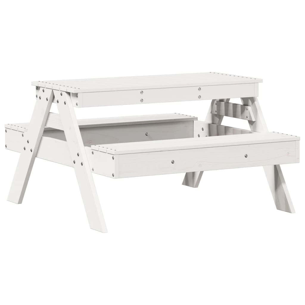 vidaXL piknika galds bērniem, balts, 88x97x52 cm, priedes masīvkoks