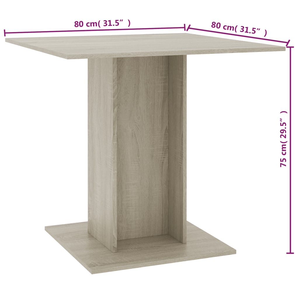 vidaXL virtuves galds, 80x80x75 cm, ozolkoka krāsā, skaidu plāksne