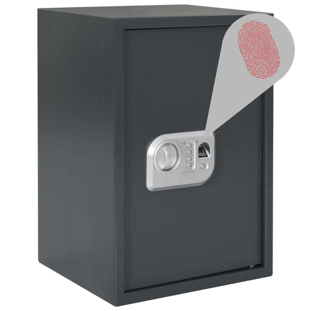 vidaXL digitālais seifs ar pirkstu nospiedumu, pelēks, 35x31x50 cm