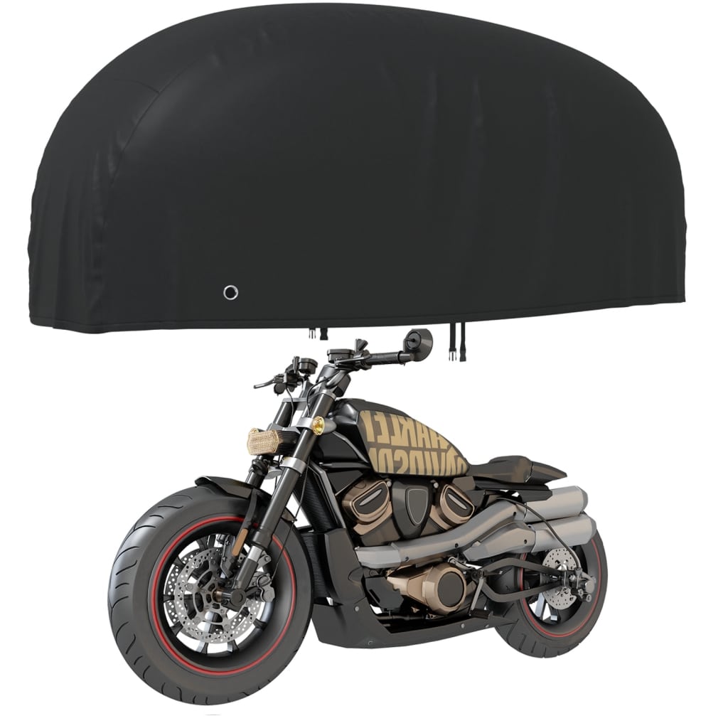 vidaXL motocikla pārsegs, melns, 230x95x125 cm, 210D, Oksforda audums