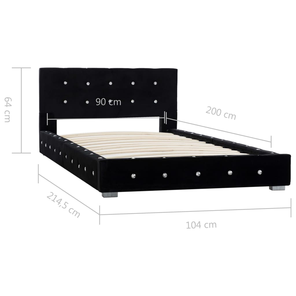 vidaXL gultas rāmis, melns samts, 90x200 cm