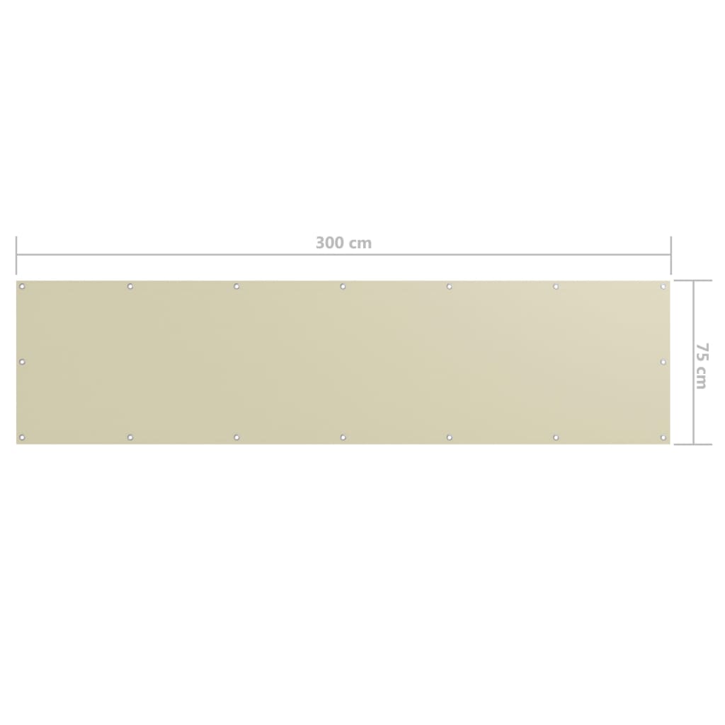 vidaXL balkona aizslietnis, 75x300 cm, krēmkrāsas oksforda audums