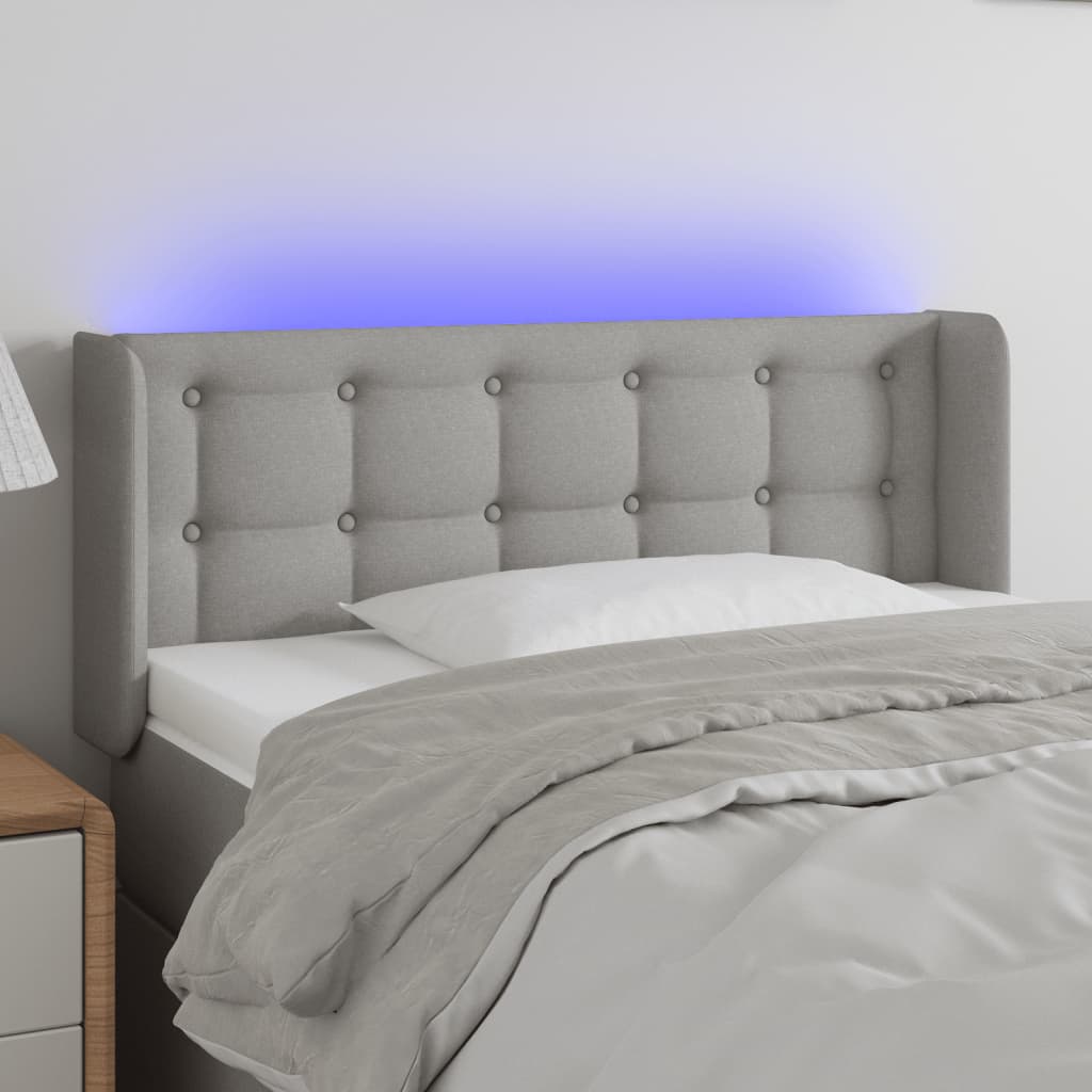 vidaXL gultas galvgalis ar LED, 83x16x78/88 cm, gaiši pelēks audums
