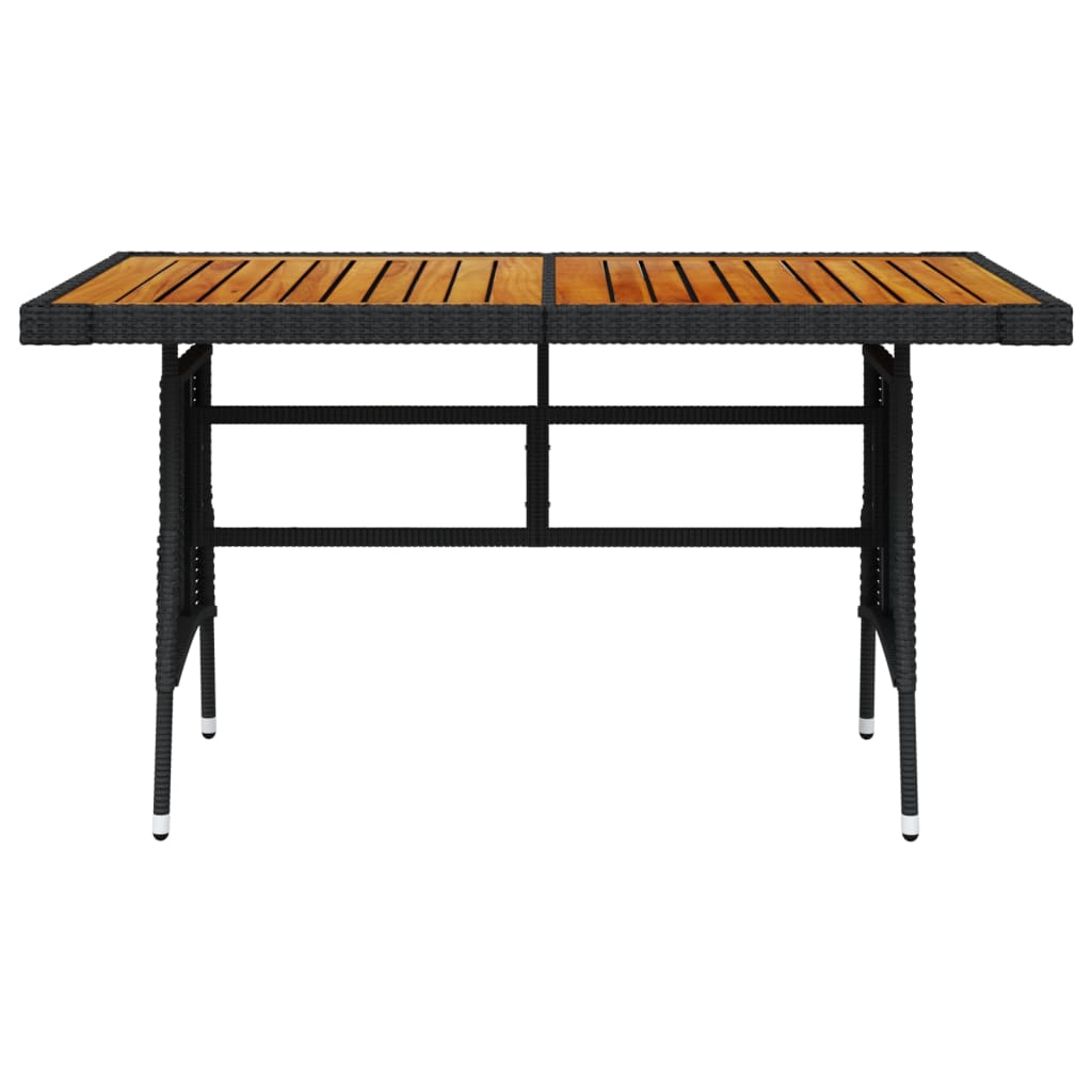 vidaXL dārza galds, 130x70x72 cm, melna PE rotangpalma, akācijas koks
