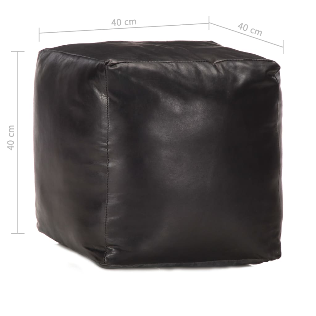 vidaXL pufs, melns, 40x40x40 cm, dabīgā kazas āda