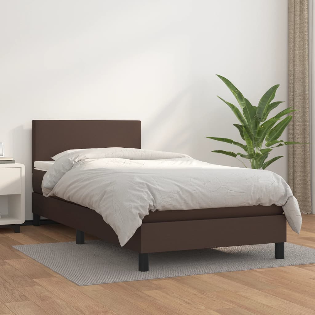 vidaXL atsperu gulta ar matraci, brūna, 90x200 cm, mākslīgā āda