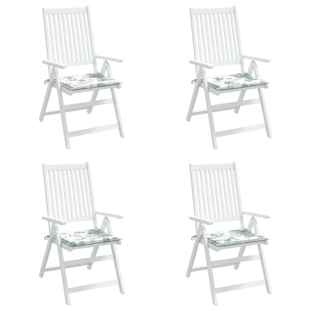 vidaXL dārza krēslu matrači, 4 gab., 50x50x3 cm, audums, lapu apdruka