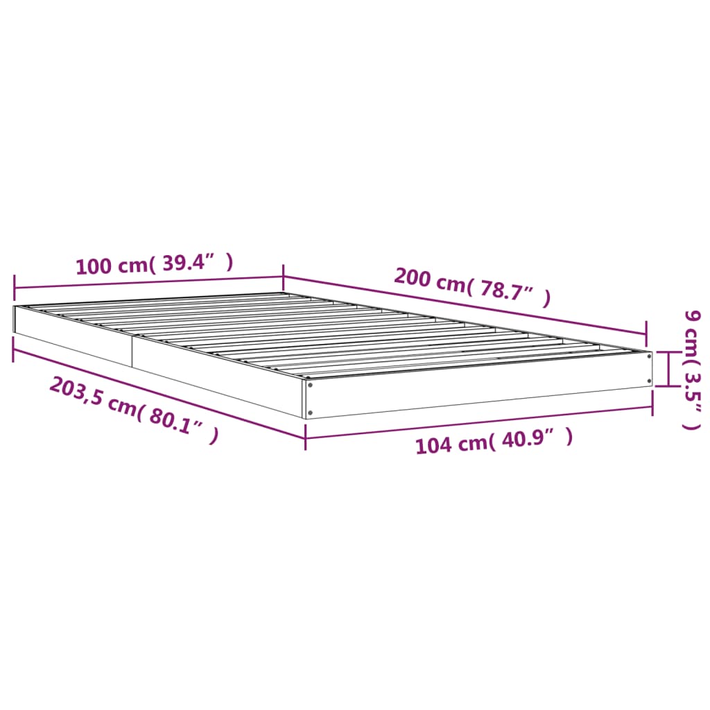 vidaXL gultas rāmis, 100x200 cm, priedes masīvkoks