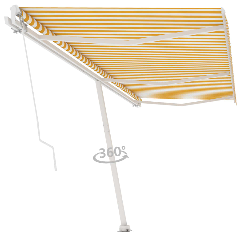 vidaXL izvelkama markīze ar kātu, 600x350 cm, manuāla, dzeltena/balta