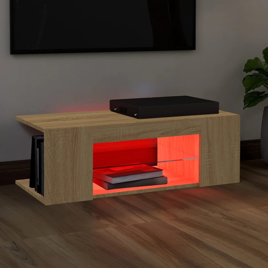 vidaXL TV galdiņš ar LED lampiņām, 90x39x30 cm, ozolkoka