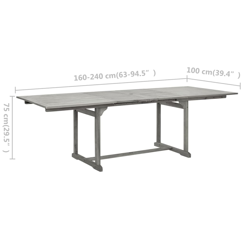 vidaXL dārza galds, (160-240)x100x75 cm, akācijas masīvkoks