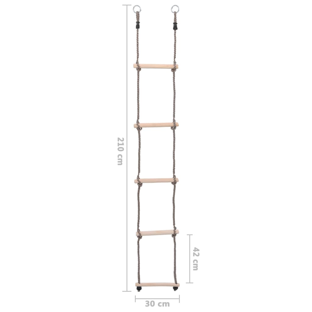 vidaXL 5 pakāpienu virves kāpnes, 210 cm, priedes masīvkoks