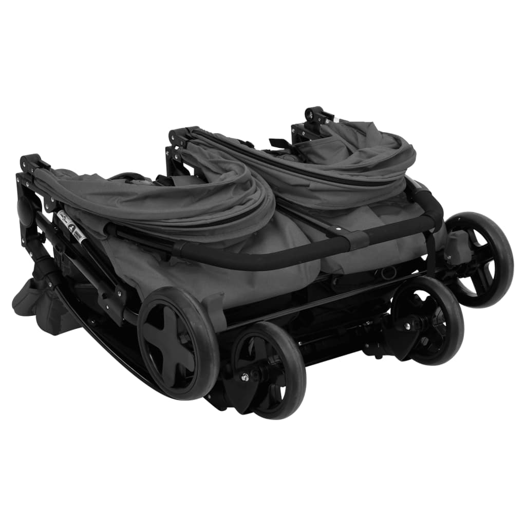 vidaXL dvīņu ratiņi, tumši pelēki ar melnu, tērauds