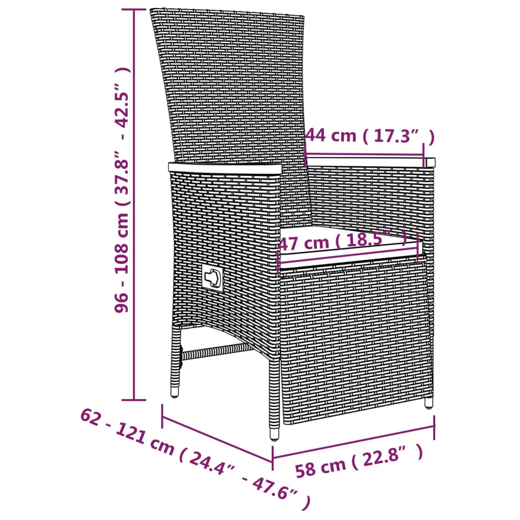 vidaXL 3-daļīgs virtuves mēbeles ar spilveniem, pelēka PE rotangpalma