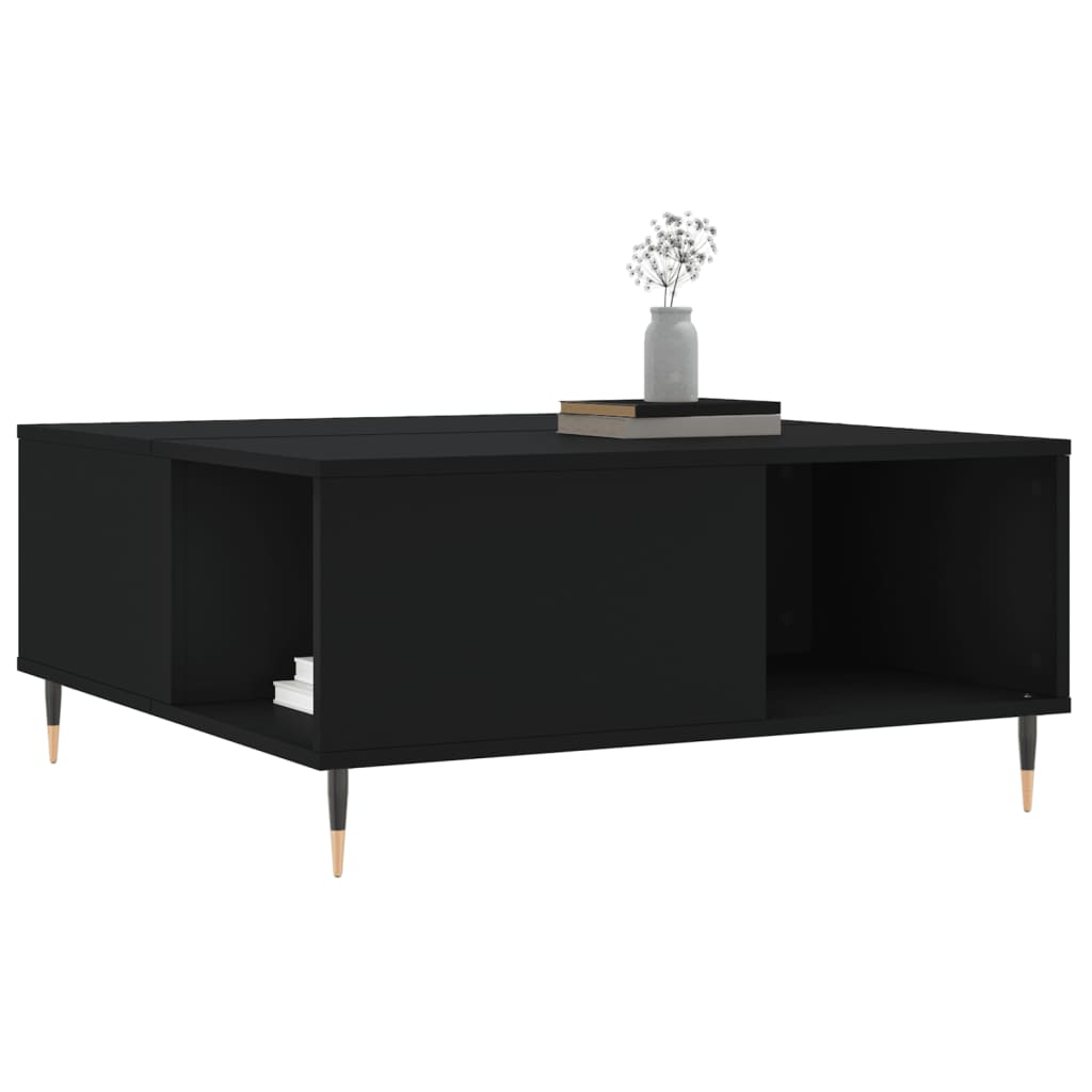 vidaXL kafijas galdiņš, melns, 80x80x36,5 cm, inženierijas koks