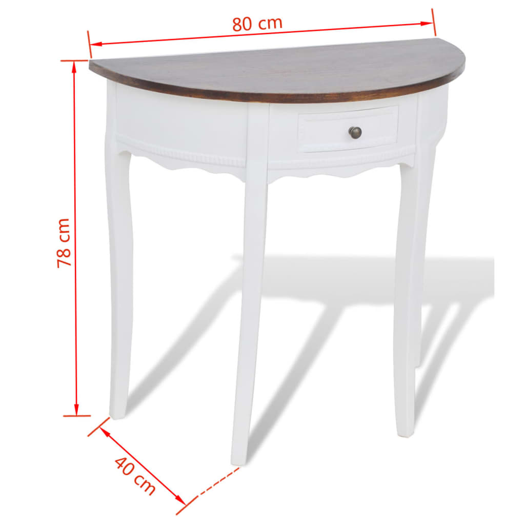 vidaXL konsoles galdiņš ar atvilktni, pusapļa forma, brūna virsma