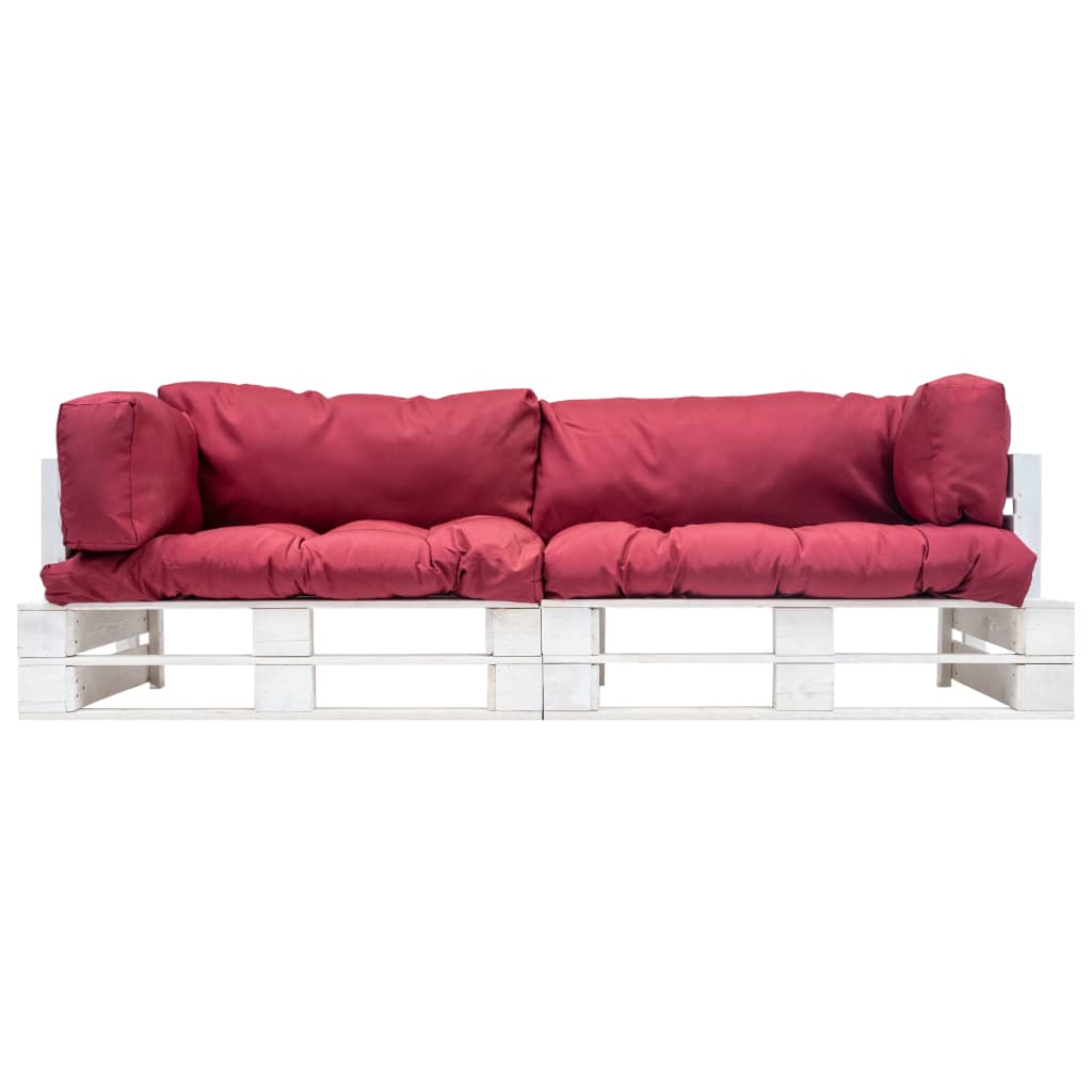 vidaXL 2-daļīgs dārza palešu dīvānu komplekts ar sarkaniem matračiem