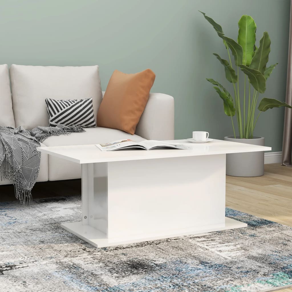 vidaXL kafijas galdiņš, spīdīgi balts, 102x55,5x40 cm, skaidu plāksne
