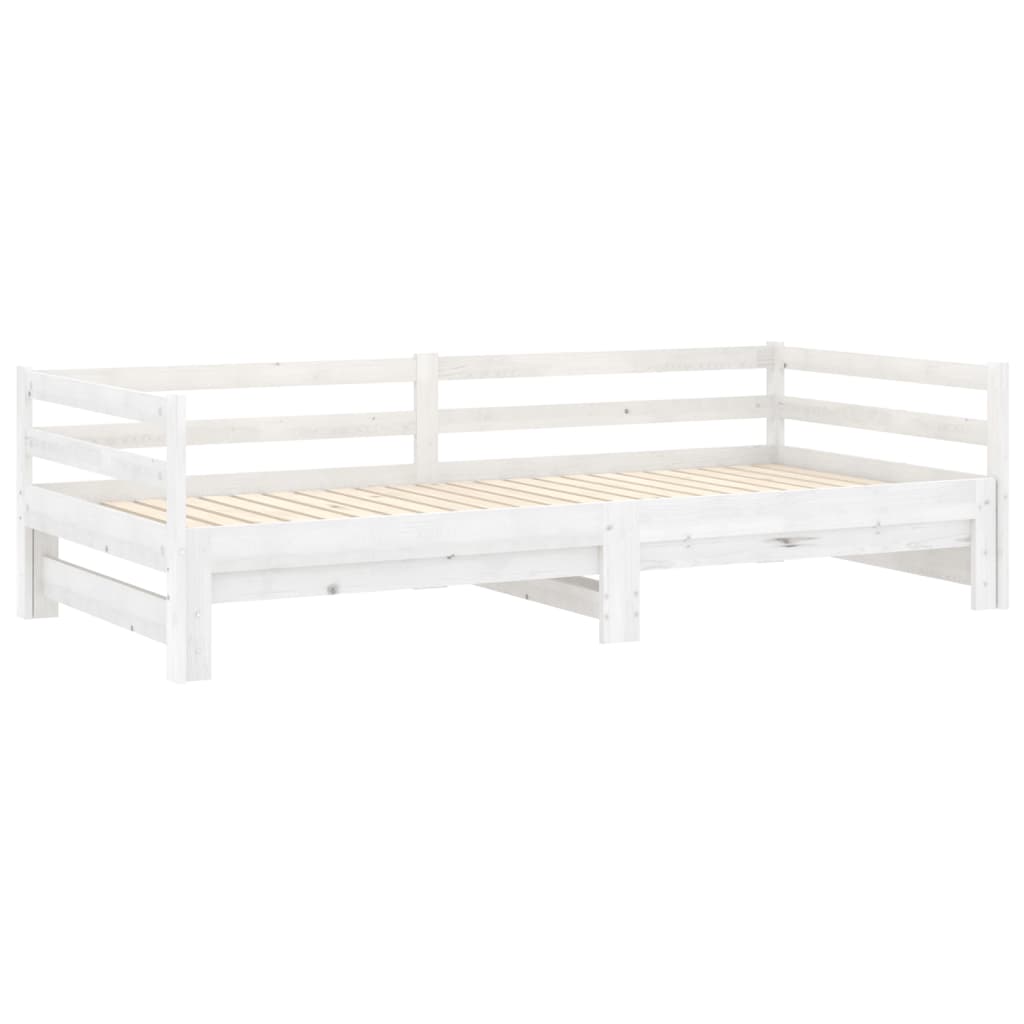 vidaXL izvelkama gulta, 2x(90x200) cm, balta, priedes masīvkoks