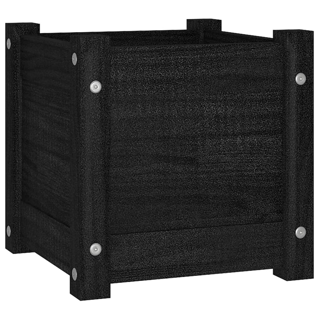 vidaXL dārza puķu kaste, melna, 31x31x31 cm, priedes masīvkoks