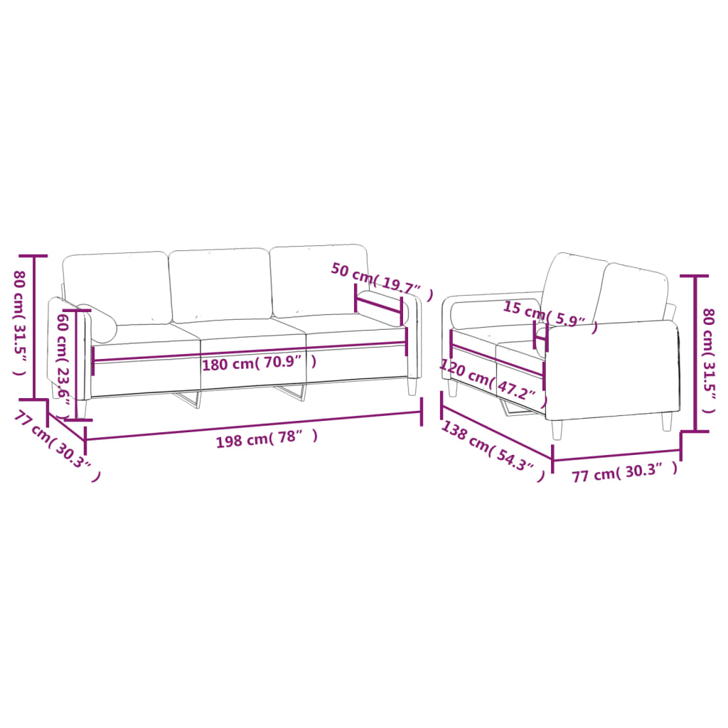vidaXL divdaļīgs dīvānu komplekts ar spilveniem, tumši pelēks samts