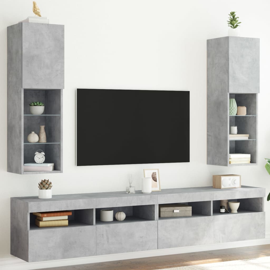 vidaXL TV skapīši ar LED, 2 gab., betona pelēki, 30,5x30x102 cm