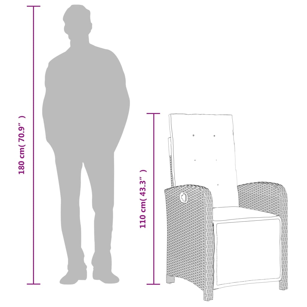 vidaXL atgāžams dārza krēsls ar kāju balstu, brūna PE rotangpalma