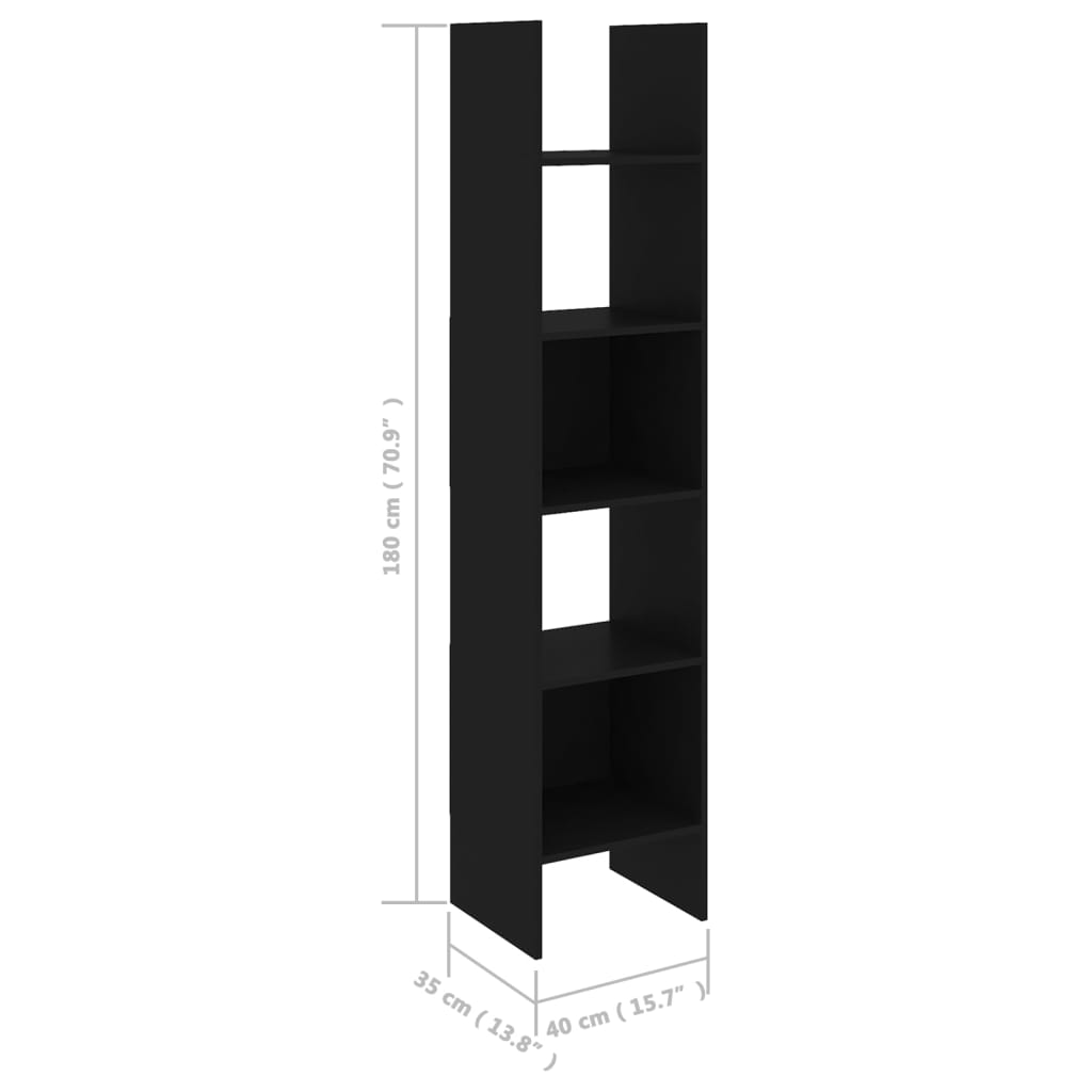 vidaXL 4-daļīgs grāmatplauktu komplekts, melns, skaidu plāksne