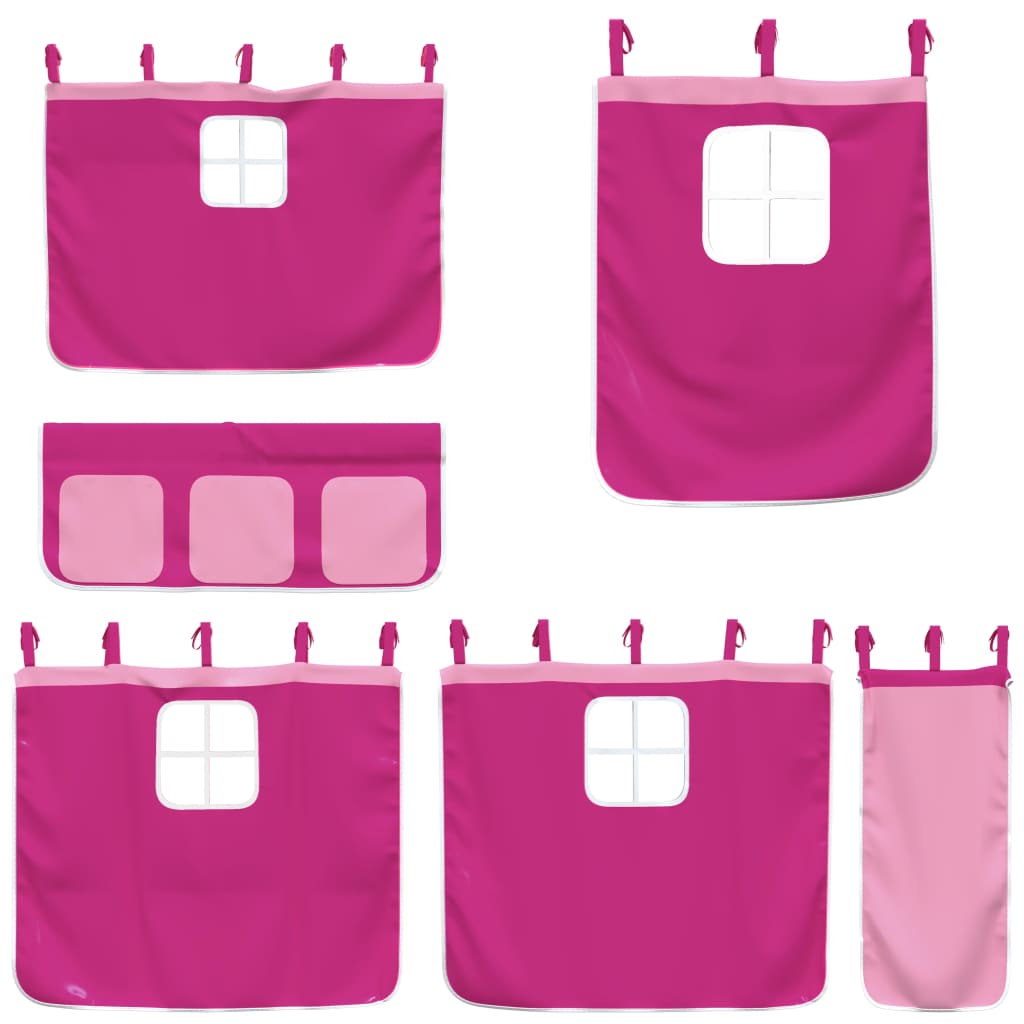 vidaXL bērnu gulta ar aizkariem, rozā, 90x190 cm, priedes masīvkoks
