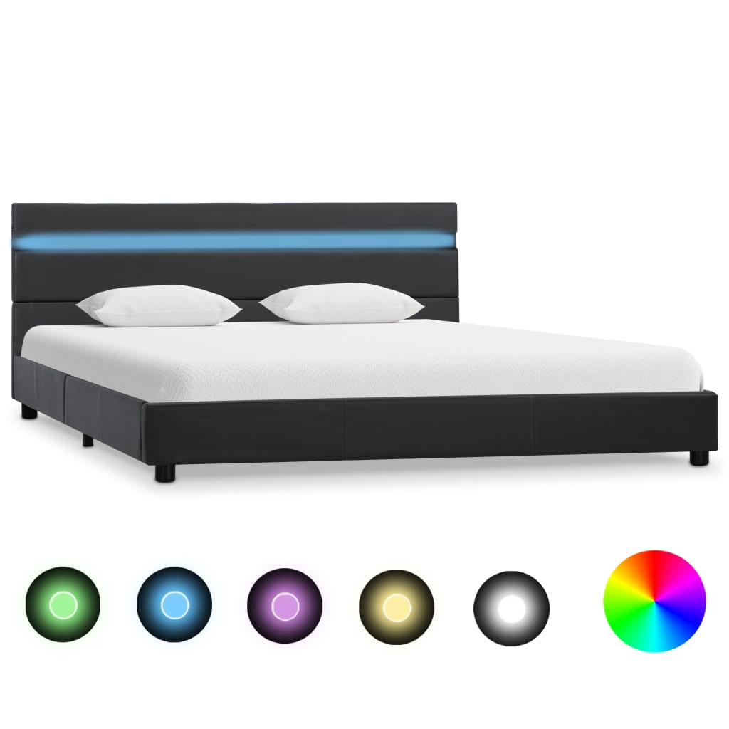 vidaXL gultas rāmis ar LED, pelēka mākslīgā āda, 160x200 cm