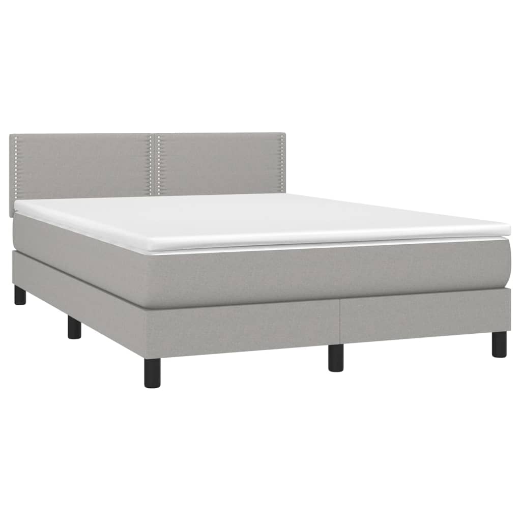 vidaXL atsperu gulta ar matraci, LED, gaiši pelēks audums, 140x200 cm